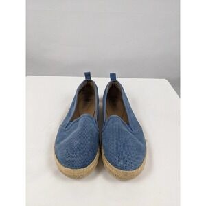 Clarks Azella Espadrilles Flats Blue Suede 8.5 Wide Perforated Slip On Sneakers
